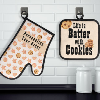 Het leven is Batter met Cookies Waterverf Choc. sp Ovenwant & Pannenlap Set