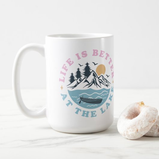 Het leven is beter aan het meer koffiemok (Met donut)