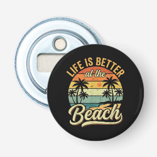 Het Leven is Beter Aan Het Strand Retro Zomer Vaka Button Flesopener