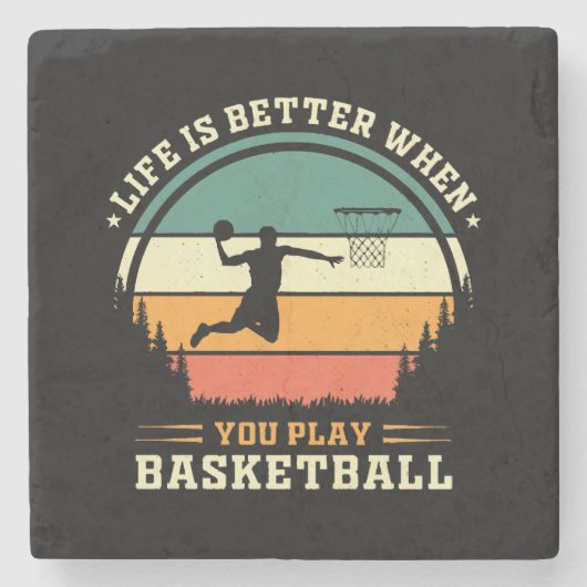 het leven is beter als je basketbal speelt stenen onderzetter (Voorkant)