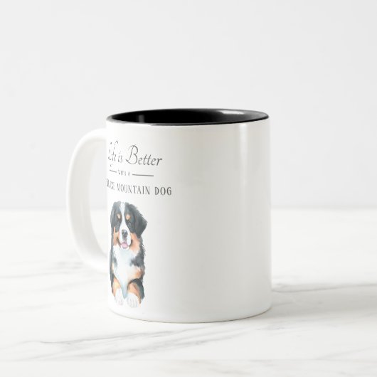 Het leven is beter Berner Berner Hond Tweekleurige Koffiemok (Voorkant links)