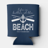 Het leven is beter bij de Beach Family Name Koelbo Blikjeskoeler (Achterkant)