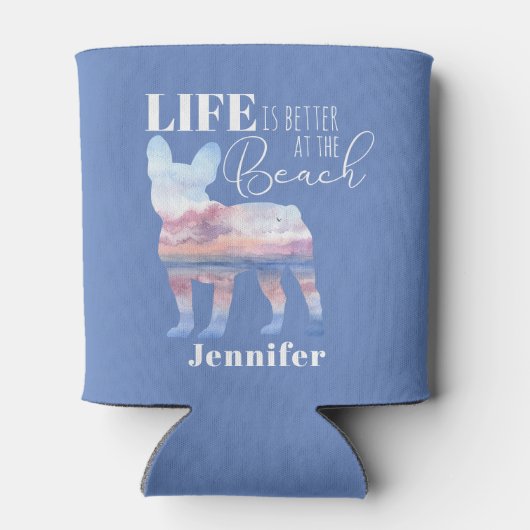 Het leven is beter bij de Beach Frenchie Blikjeskoeler (Achterkant)