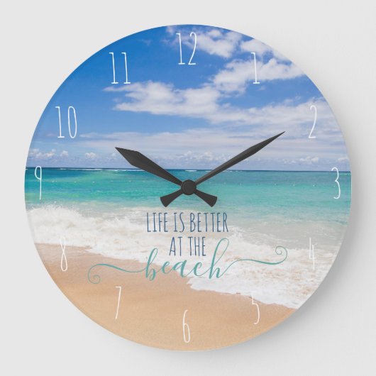 Het leven is beter bij de Beach Large Clock Grote Klok (Voorkant)