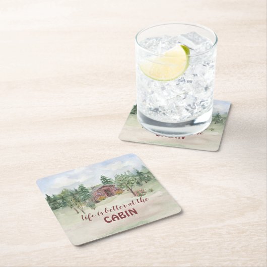 Het leven is beter bij de Cabin Quote Pine Trees Kartonnen Onderzetters (Insitu)