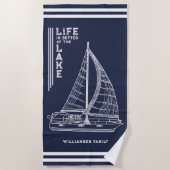 Het leven is beter bij de Lake Family Navy Blue Wh Strandlaken (Voorkant)