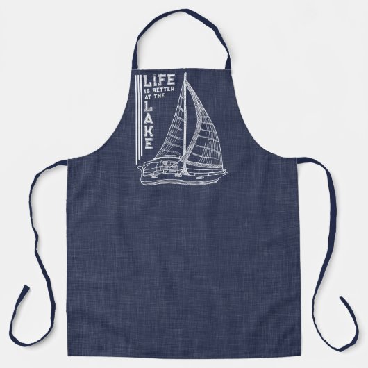 Het leven is beter bij de Lake Navy Blue White Schort (Voorkant)