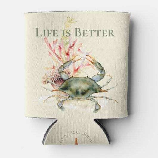Het leven is beter bij de strand / krab / blikjeskoeler (Voorkant)