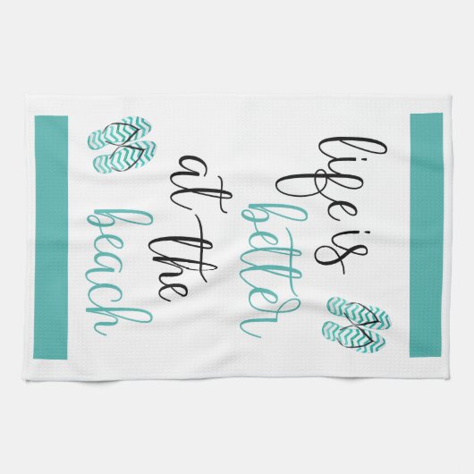 Het leven is beter bij de strand Teenslippers Turq Theedoek (Horizontaal)