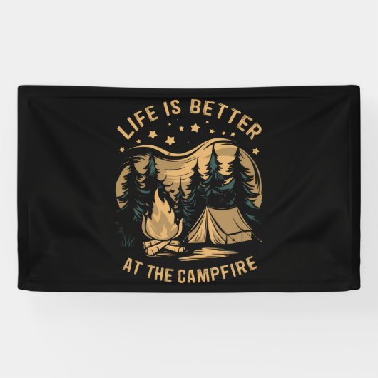 Het Leven Is Beter Bij Het Kampvuur Kampeerterrein Spandoek (Horizontaal)