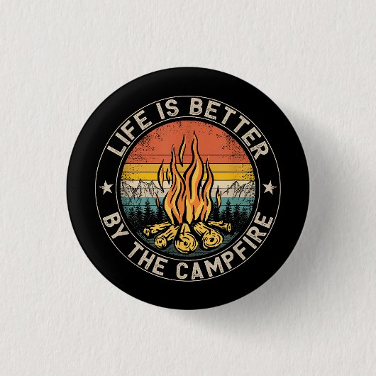 Het leven is beter bij het kampvuur Kamperen Kampv Ronde Button 3,2 Cm (Voorkant)
