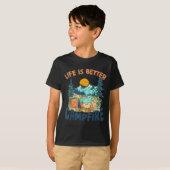 Het leven is beter bij het kampvuur kamperen vinta t-shirt (Voorkant volledig)