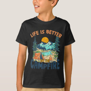 Het leven is beter bij het kampvuur kamperen vinta t-shirt