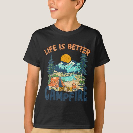 Het leven is beter bij het kampvuur kamperen vinta t-shirt (Voorkant)