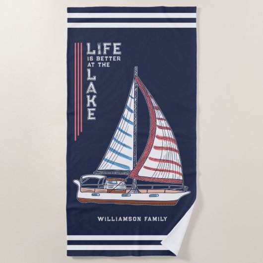 Het leven is beter bij het meer Familie Navyblauw Strandlaken (Voorkant)