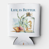 Het leven is beter bij het strand / het zeepaardje blikjeskoeler (Voorkant)