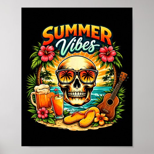 Het leven is beter bij het strand retro palmbomen poster (Voorkant)