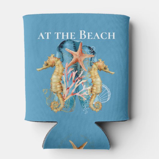 Het leven is beter bij het strand / Seahorse / Blikjeskoeler (Achterkant)