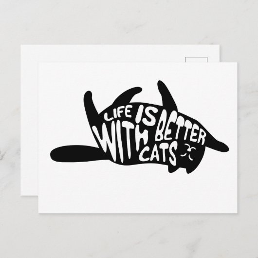 Het leven is beter bij katten | Fun Typografie Briefkaart (Voorkant / Achterkant)