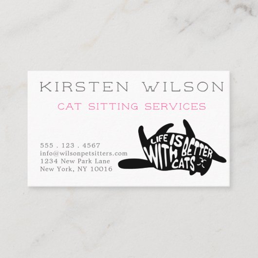 Het leven is beter bij katten | Zitten van katten  Visitekaartje (Voorkant)