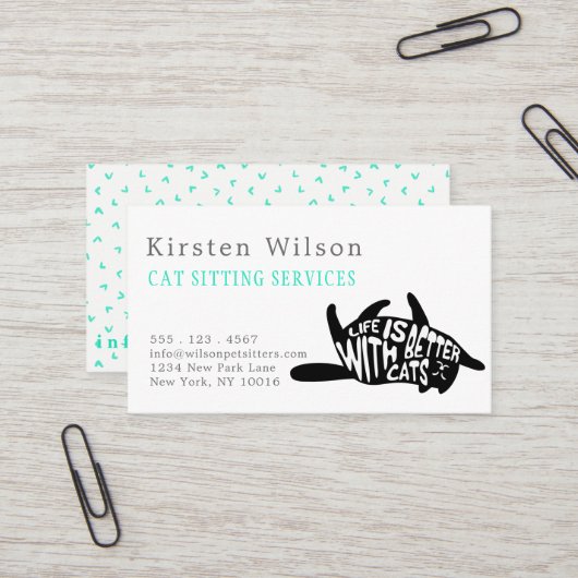 Het leven is beter bij katten | Zitten van katten  Visitekaartje (Voorkant / Achterkant in situ)
