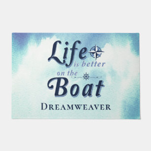 Het leven is beter blauw-boot welkom deurmat