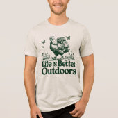 Het Leven Is Beter Buitenshuis Grappige Wandelende Tri-Blend Shirt (Voorkant)