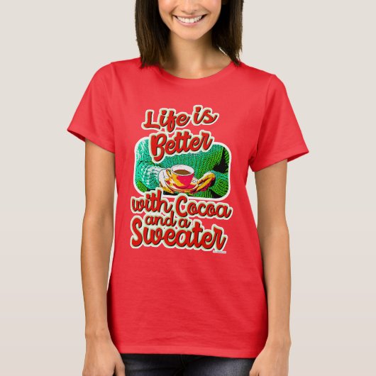 Het leven is beter Cocoa Fun Holiday Sweater Logo T-shirt (Voorkant)