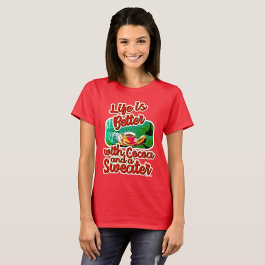 Het leven is beter Cocoa Fun Holiday Sweater Logo T-shirt (Voorkant volledig)