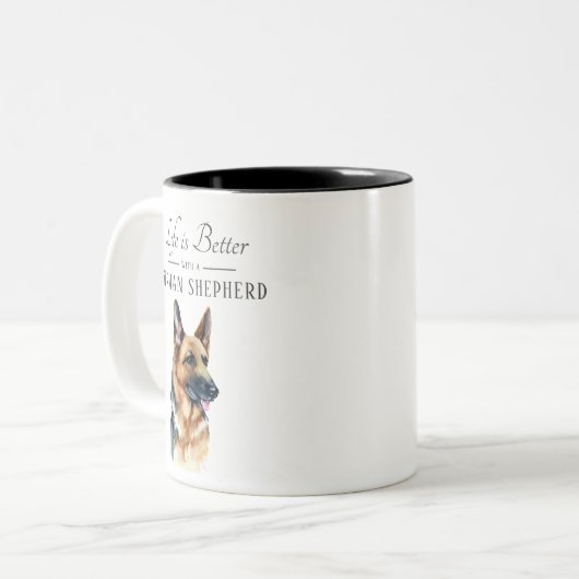 Het leven is beter Duitse herder Tweekleurige Koffiemok (Voorkant links)