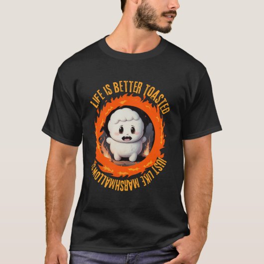 Het leven is beter geroosterd, net als marshmallow t-shirt (Voorkant)