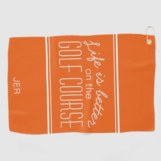 Het leven is beter Golfbaan Quote Sinaasappel en w Golfhanddoek (Horizontaal)