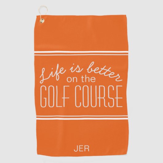 Het leven is beter Golfbaan Quote Sinaasappel en w Golfhanddoek (Voorkant)