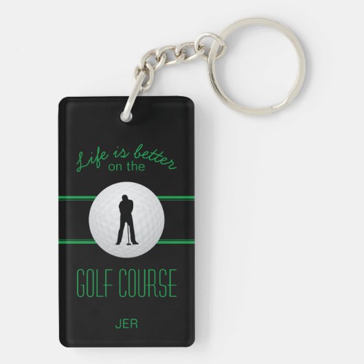 Het leven is Beter Golfer Monogram Zwart Groen Dou Sleutelhanger (achterkant)