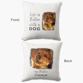 Het leven is beter hond 2 foto naam wit grijs kussen