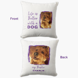 Het leven is beter hond 2 foto naam wit paarse kussen