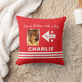 Het leven is beter hond voeg foto naam rood wit kussen