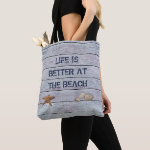Het leven is beter / ik zou liever bij het strand tote bag
