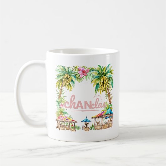 Het leven is beter in Chanclas Tropical Palm Tree Koffiemok (Links)