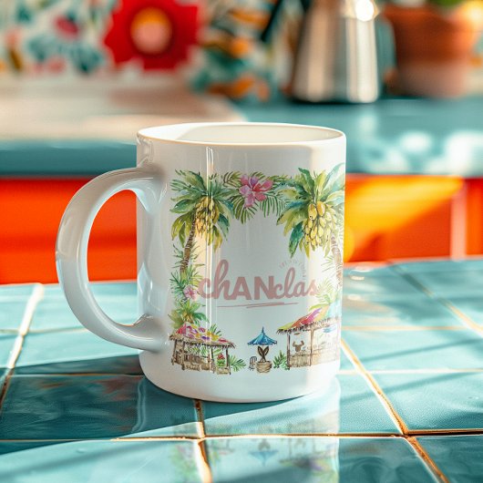 Het leven is beter in Chanclas Tropical Palm Tree Koffiemok