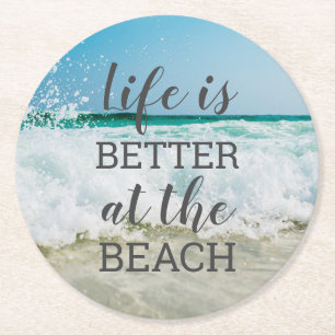 Het leven is beter in de Beach Photo Typografie Ronde Kartonnen Onderzetter