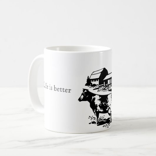 Het leven is beter in de boerderij koffie-mok koffiemok (Voorkant links)