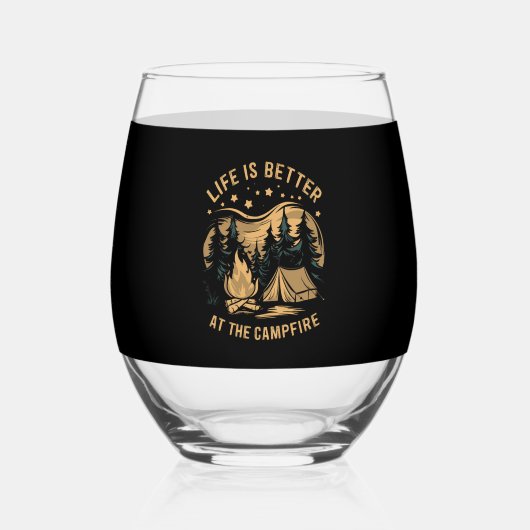 Het leven is beter in de Camper Camper Camp Campin Wijnglas Zonder Voet (Voorkant)