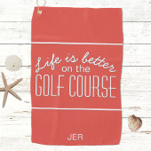 Het leven is beter in de Golfcursus Typografie Red Golfhanddoek