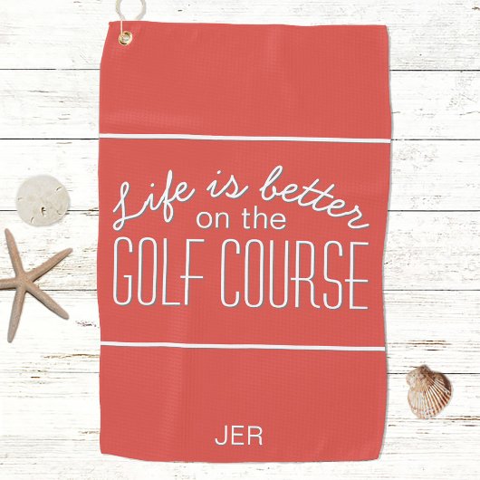 Het leven is beter in de Golfcursus Typografie Red Golfhanddoek