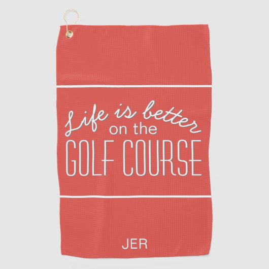 Het leven is beter in de Golfcursus Typografie Red Golfhanddoek (Voorkant)