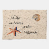 Het leven is beter in de keuken op het strand theedoek (Horizontaal)