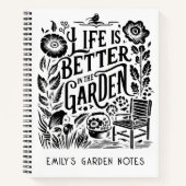 Het leven is beter in de tuin gepersonaliseerde tu notitieboek (Voorkant)