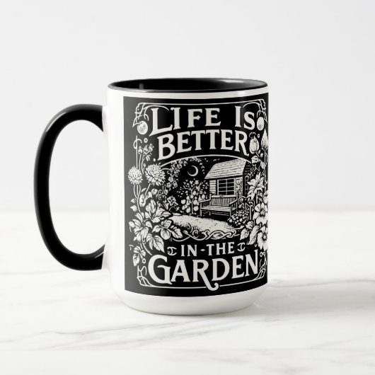 Het leven is beter in de tuin mok (Links)