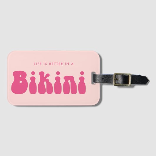 Het leven is beter in een Bikini Fun Retro Pink Va Bagagelabel (Voorkant (horizontaal))
